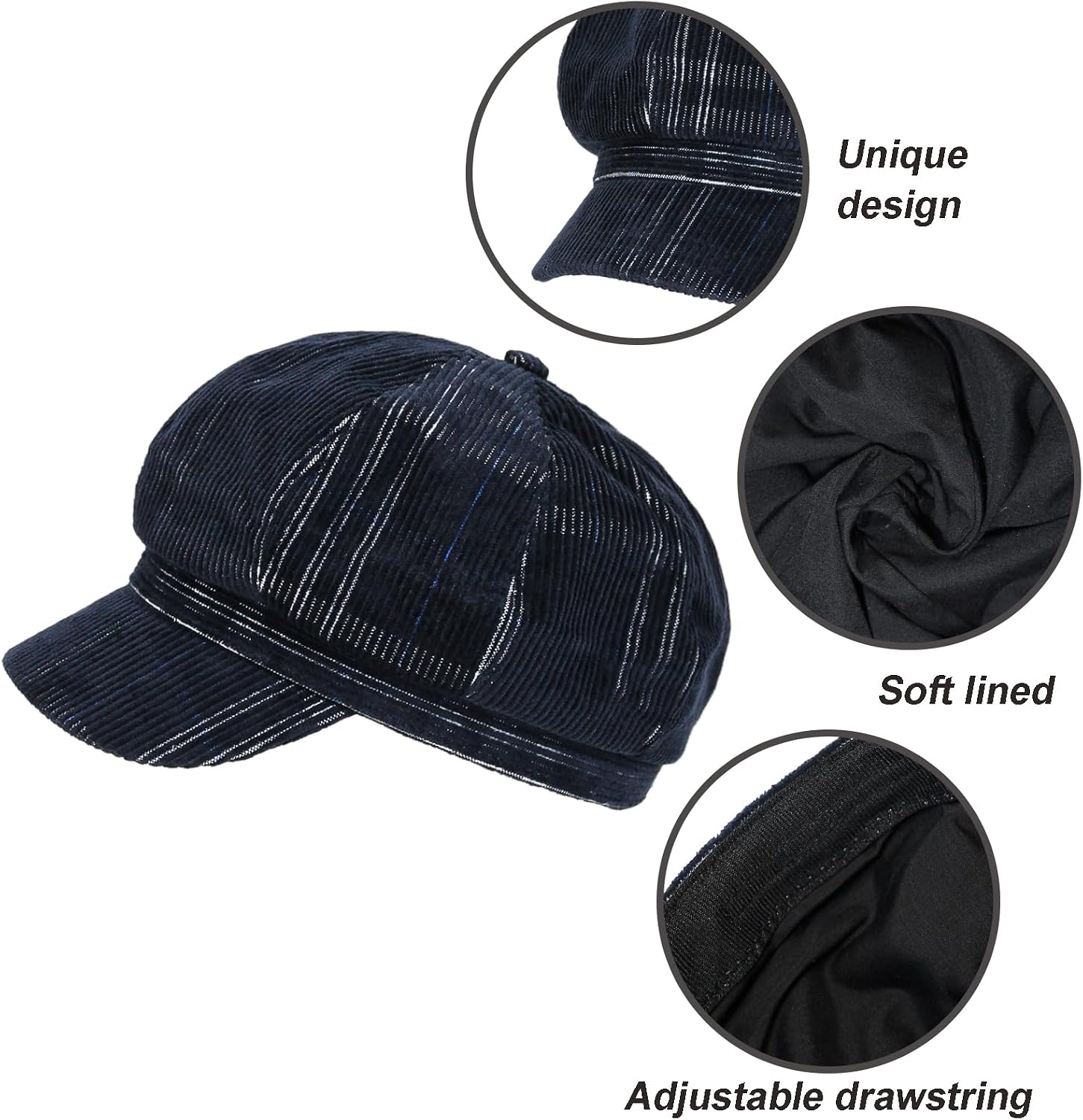 Womens Newsboy Caps Corduroy Cabbie Hat Visor Beret Hat Fashion Ladies Pageboy Caps for Womens Chemo Hat
