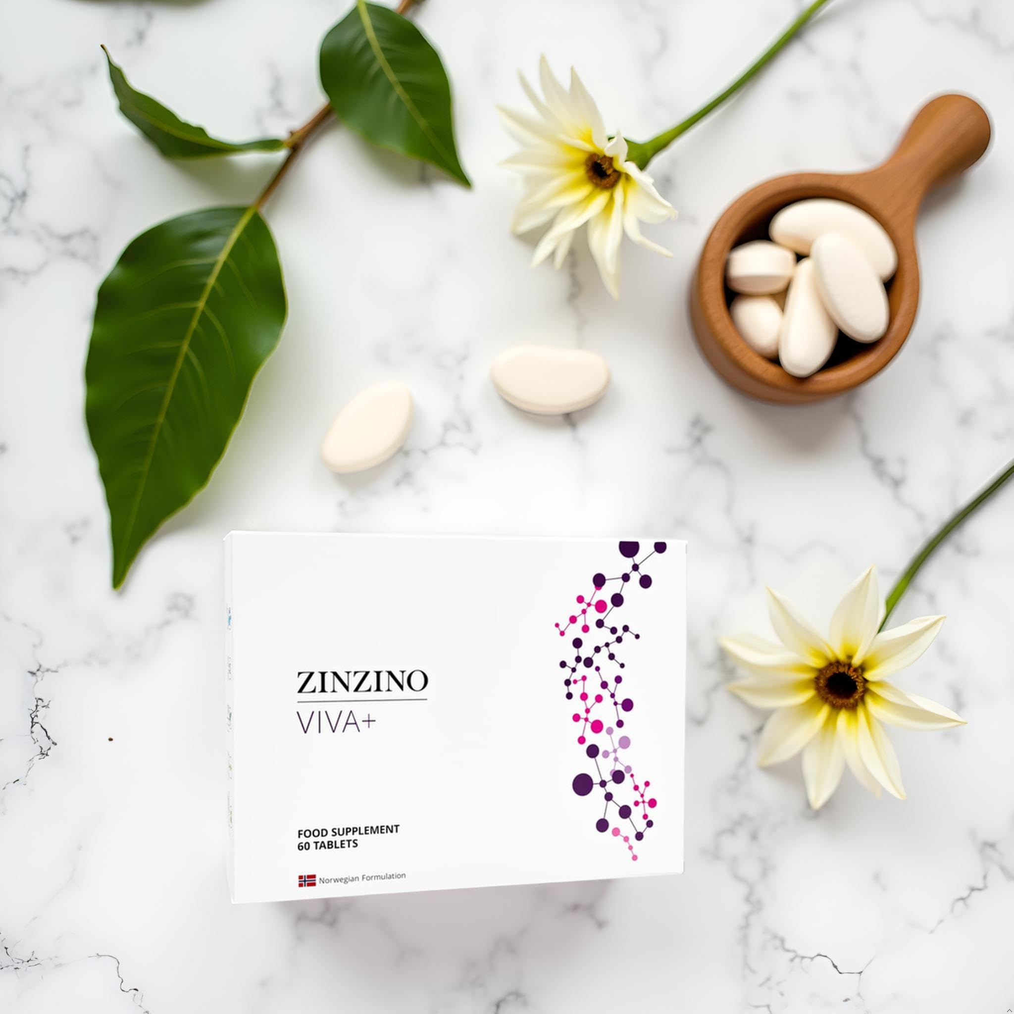 ZinZino Viva+ Nootropic - tabletki na koncentrację - poprawiające nastrój - tabletki antystresowe - dobry nastrój - relaks podczas zasypiania - wegański magnez - kompleks witamin B