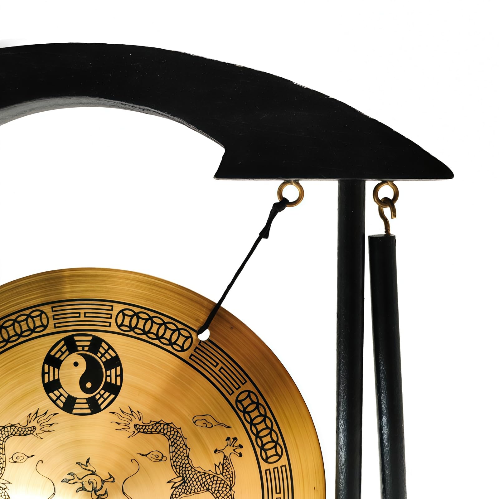 Décoration Zen Gong Tibétain Dragon Chinois en Laiton Instrument de Percussion Gong sur Socle Tai-ji Yin Yang Feng Shui pour Salon Méditation Relaxation Yoga Son Clair Cadeau à Caractère Chinois table