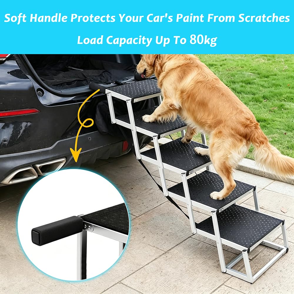Rampa para Perros Coche para Hyundai Click Getz TB/Creta Cantus ix25, Escalera Plegable para Perros con Marco de Aluminio Antideslizante para SUV Camión