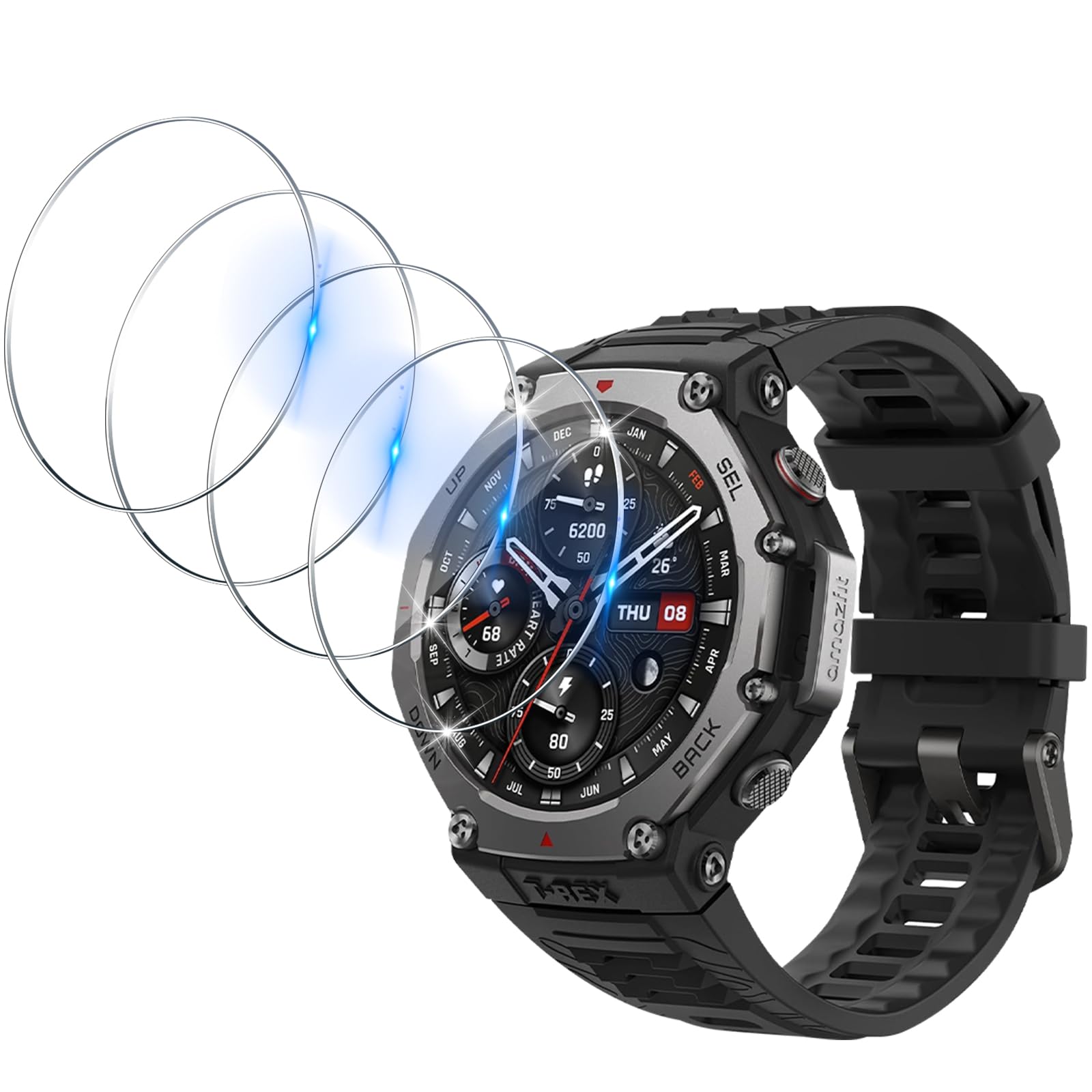 Screen Protector for Amazfit T-Rex 3 [4 Pieces], Tempered Glass Protective Film [No Bubbles] [Anti-Scratch] HD 9H Tempered Glass Saver
