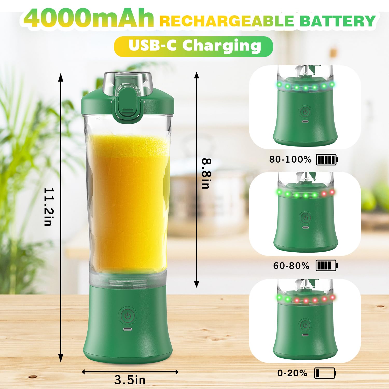 Przenośny mikser Smoothie Maker – 600 ml mini mikser stojący to Go – 6 ostrzy, pokrywka podróżna i izolowana obudowa – możliwość ładowania przez USB, blender proteinowy shaker do kuchni, podróży,