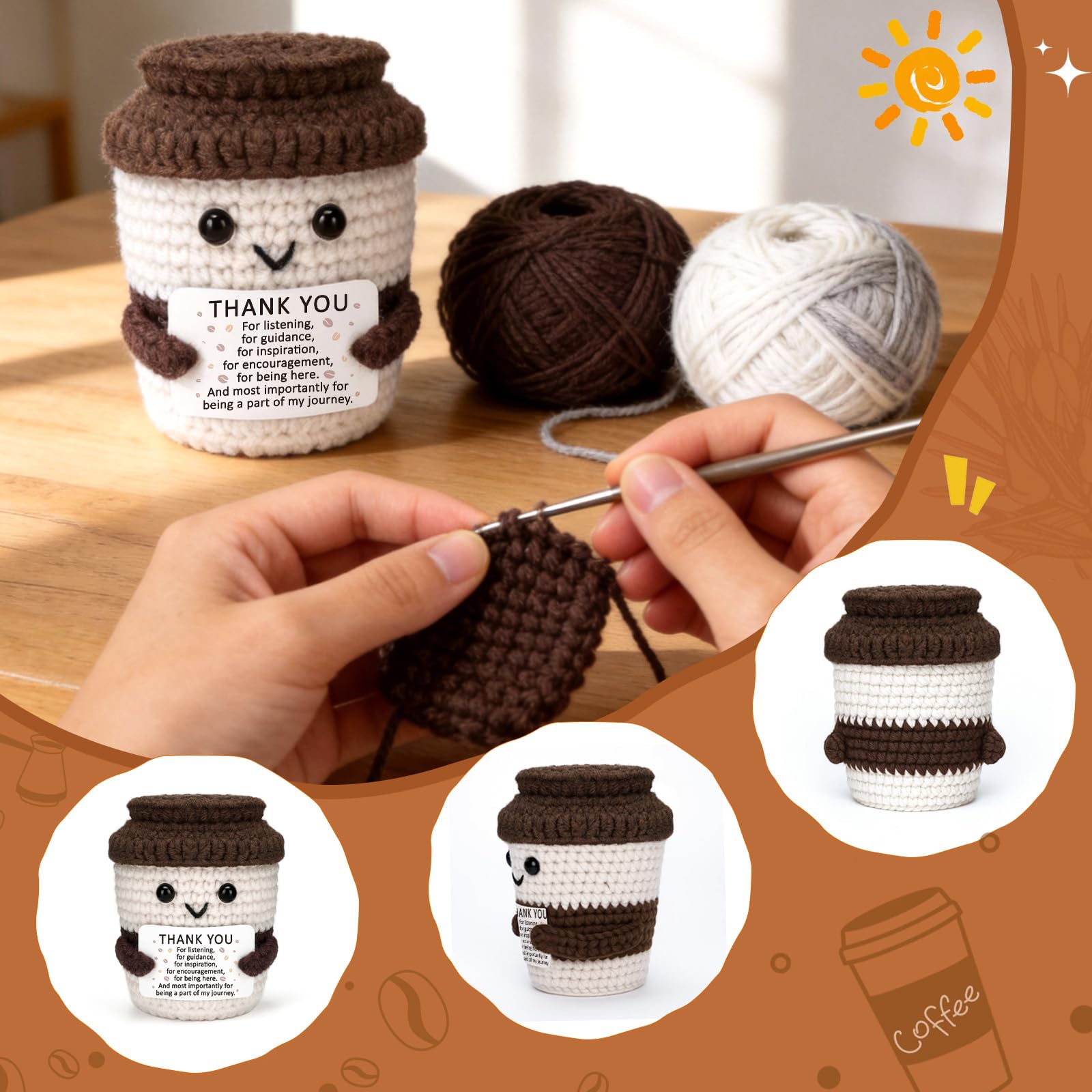 Teacher Nurse Gifts For Coffee Lovers Get Well Cheer Thank You Self Care Gifts For Women Man Friends Coworkers Going Away Emotional Inspiration Support Positive Crochet Coffee Gift For Social Worker - 3