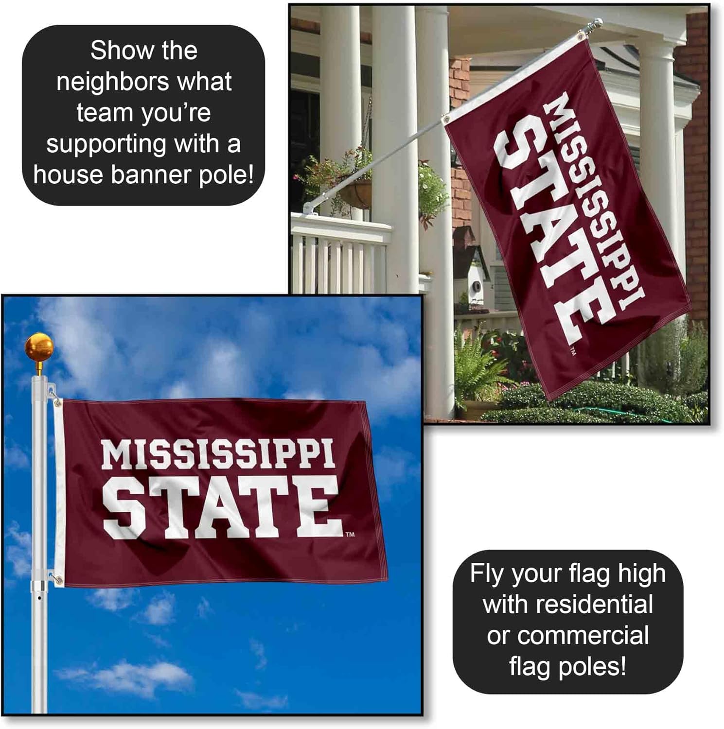Mississippi State Bulldogs Wordmark 3x5 Grommet Flag - Image 3