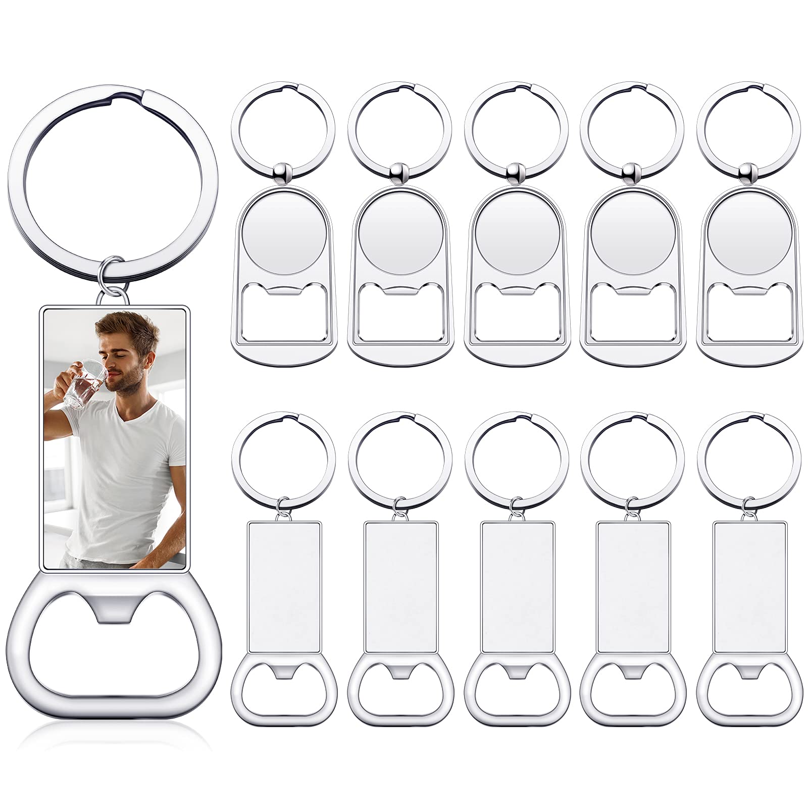 10 Pieces Sublimation Blanks Keychains Blank Metal Bottle Opener Key Rings Rectangle Aluminum Heat Transfer Sublimation Keychains for Man Boyfriend Husband Custom Personalized Sublimation Photo