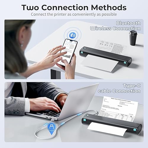 Miniatura 3 de Impresora portátil sin tinta con funda, impresoras portátiles inalámbricas para viajes, impresora Bluetooth pequeña compacta para iPhone, impresora