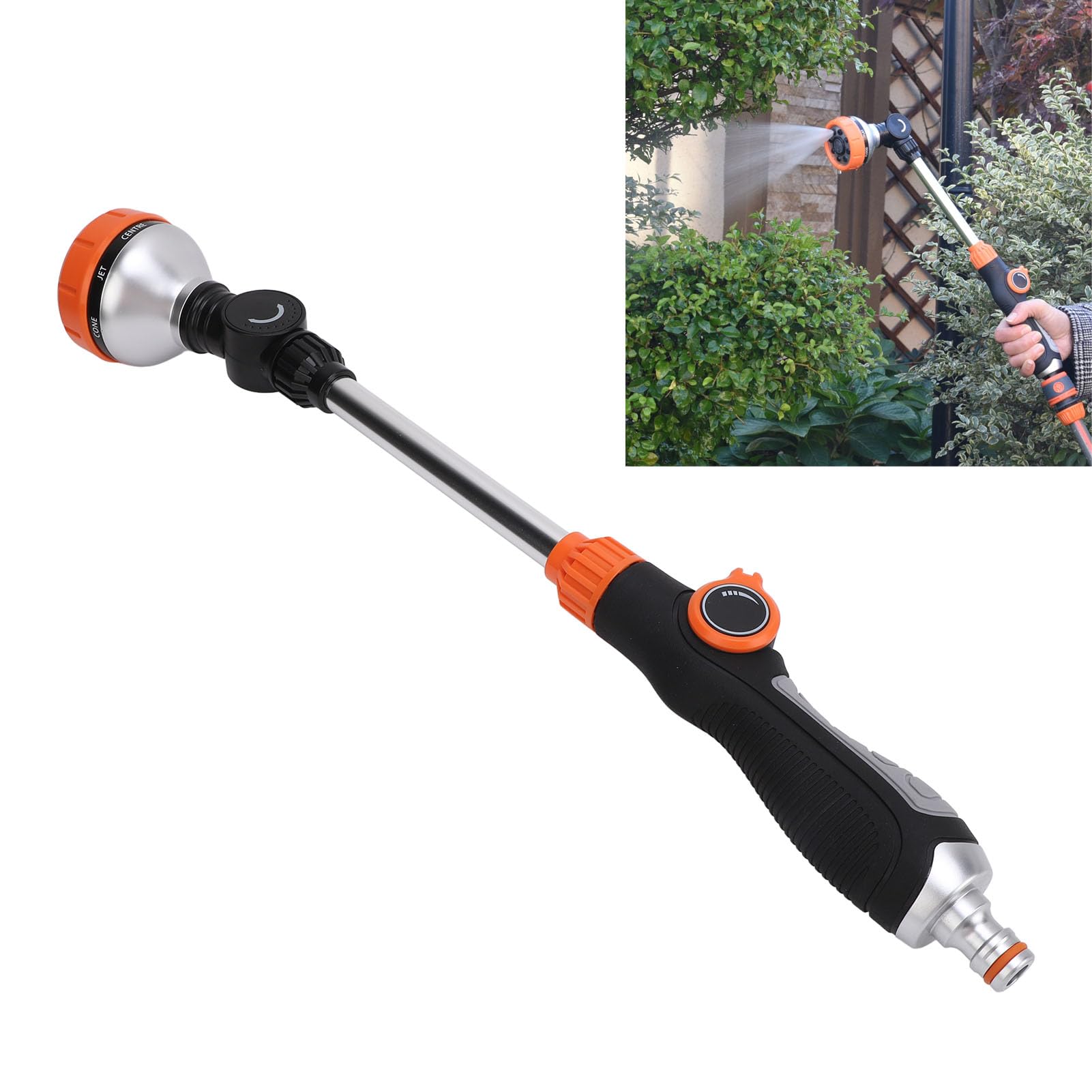 MIRIAM SONG Watering Wand for Garden Hose, 18.5 Inch, 8 Spray Patterns, Garden Hose Nozzle with Thumb Control & 180° Adjustable Spray Angle, Ideal for Plants, Flowers, Car