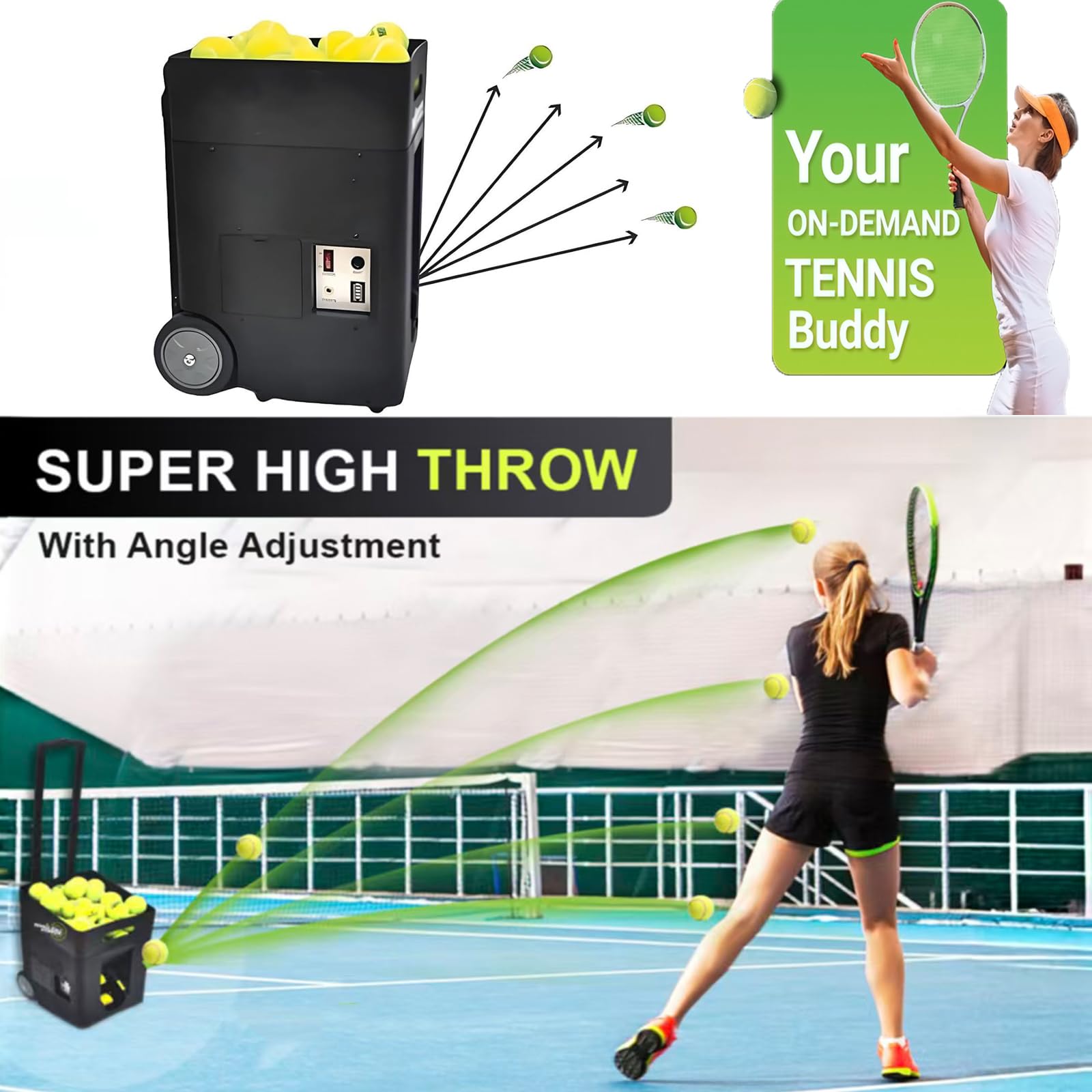 Macchina Lancia-Palline da Tennis per Allenamento, Lancia-Palline Automatico, Macchina Multifunzionale per L'Allenamento del Tennis, Controllo Tramite App E Telecomando
