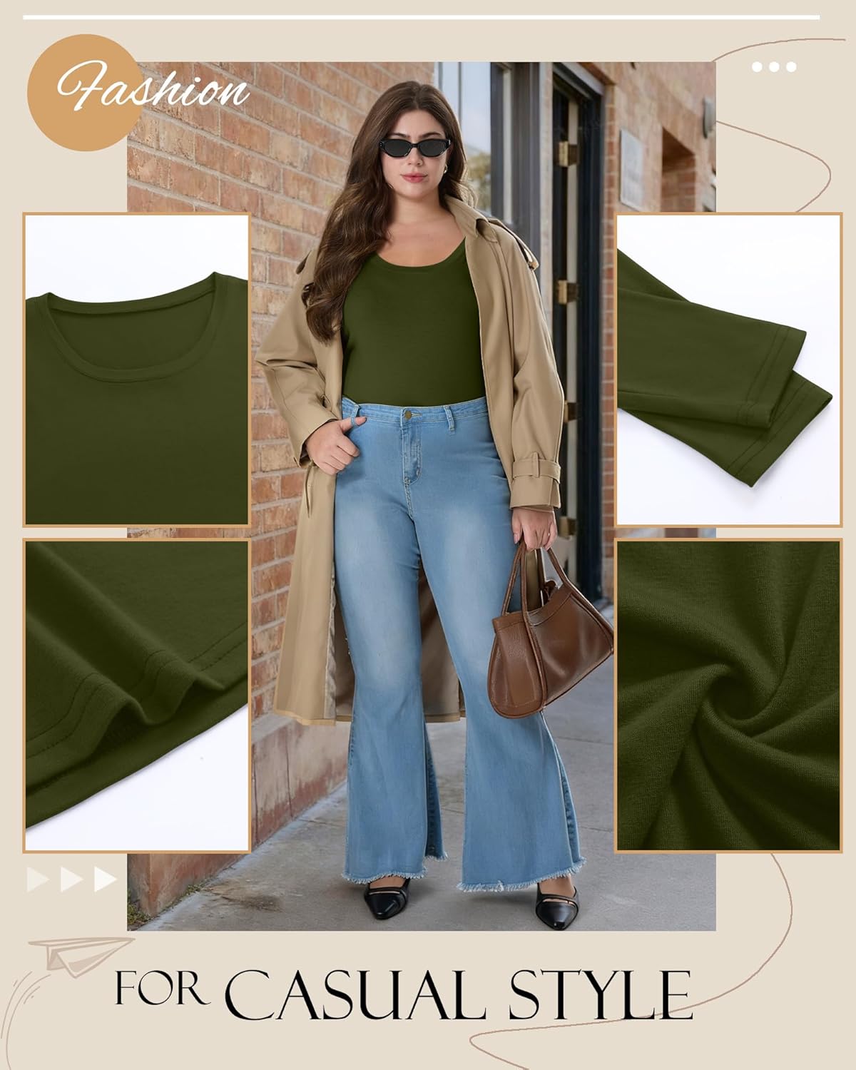 3 Pack Women's Plus Size Scoop Neck Long Sleeve Shirts, U Neck Loose Layer Tops Casual Soft Solid Basic Tees Blouses - Image 4