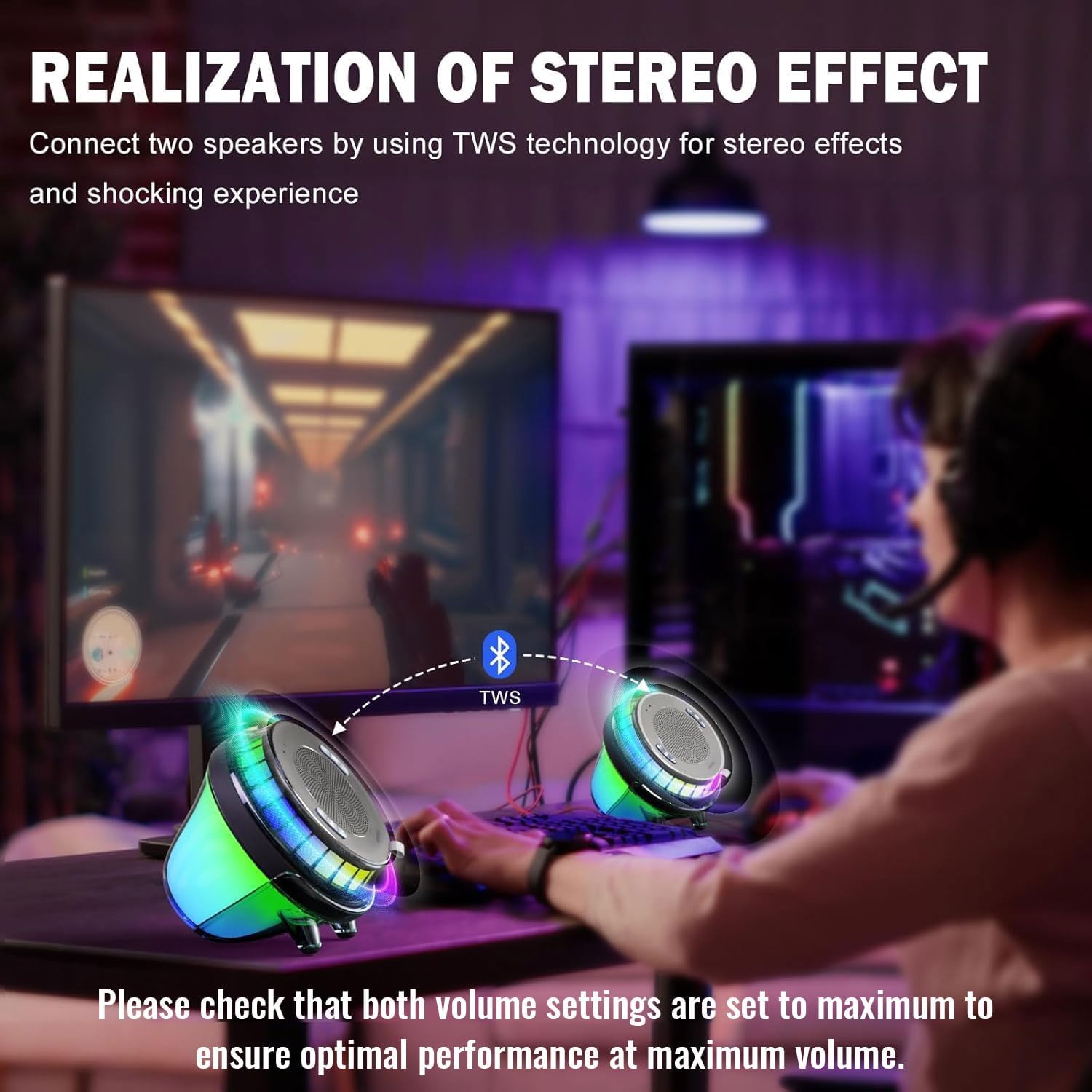 Floating Speaker for Pool, IPX7 Waterproof Floating Hot Tub Speaker with Colorful Lights, 15W Stereo Loud Sound, TWS, Portable, Wireless Party Gifts for Shower, Spa, Beach