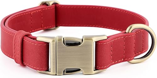 Plutus Pet Collar de cuero genuino para perro, collar ajustable para mascotas con hebilla metálica de liberación rápida, piel real suave para perros