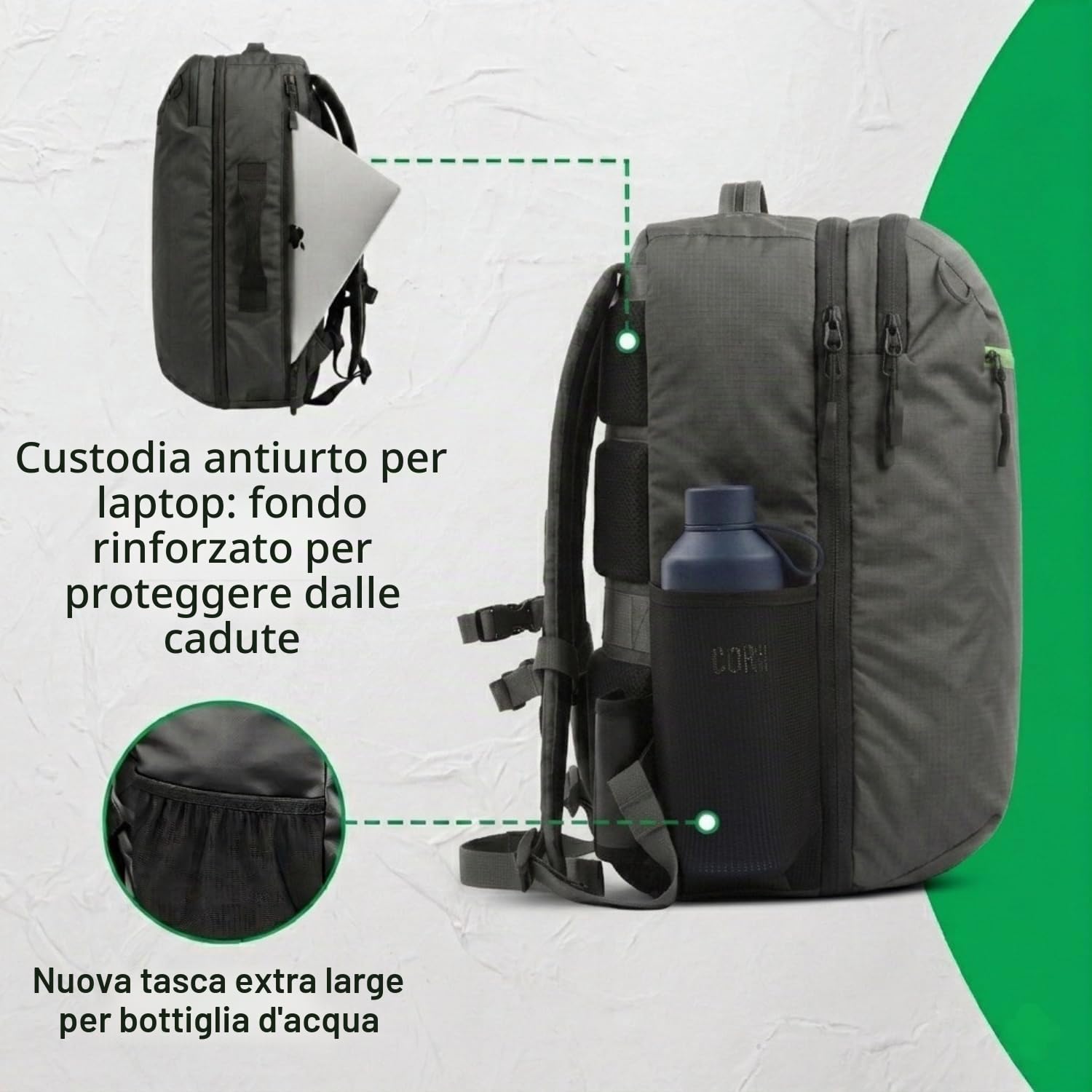 COR Surf Zaino da viaggio per laptop approvato da volo, zaino da viaggio per lavoro e weekender, per uomini e donne, Nero con cerniera nera, 34L, Con cerniera