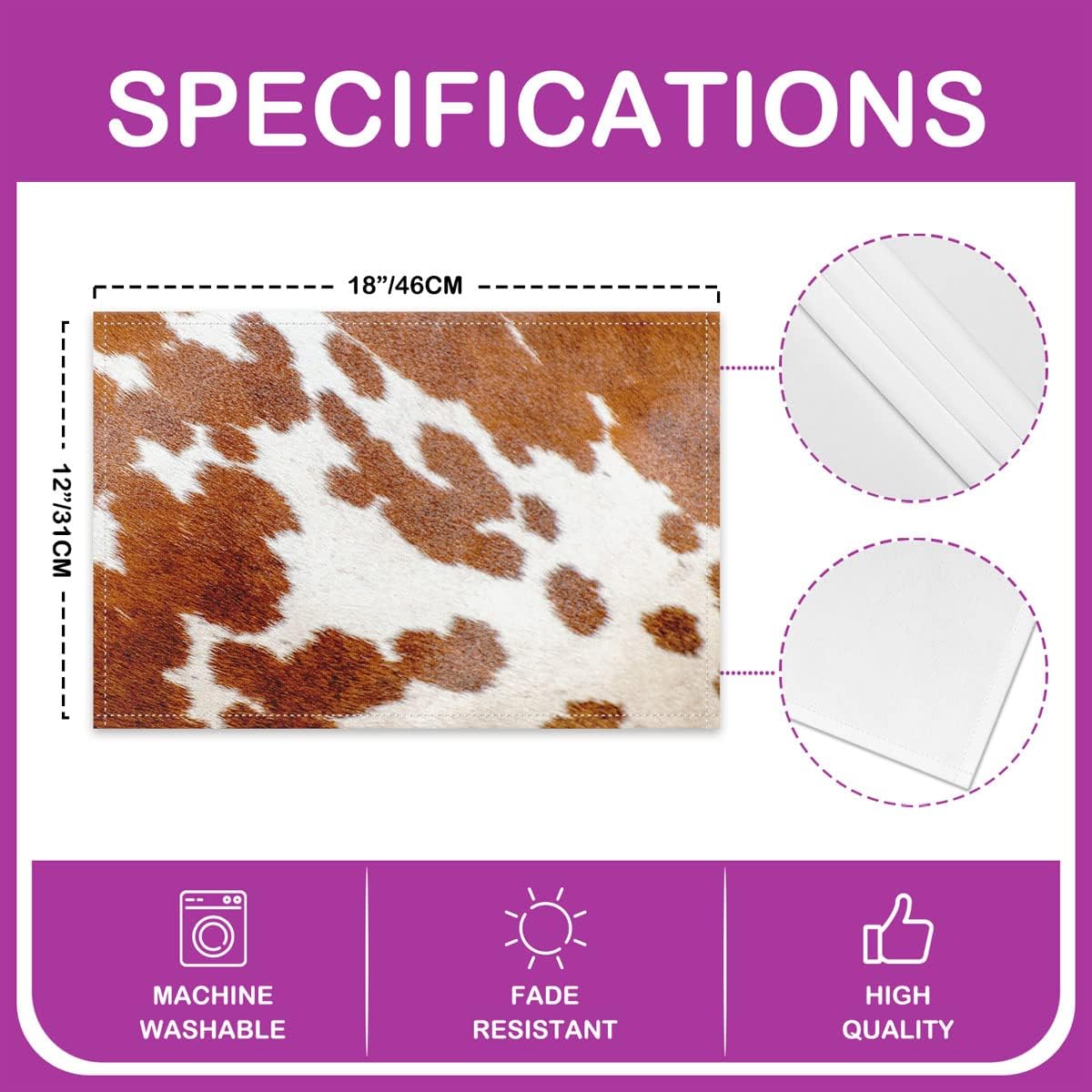 review 4 Pcs of Highland Cow Print Place Mats Brown Bull Cattle Cow Print Placemats Adult Cowboys Africa Wild Animal Milk Cow Table Mats Patio Decor Exotic Tribal Western Heat Resisting Placemats,12x18