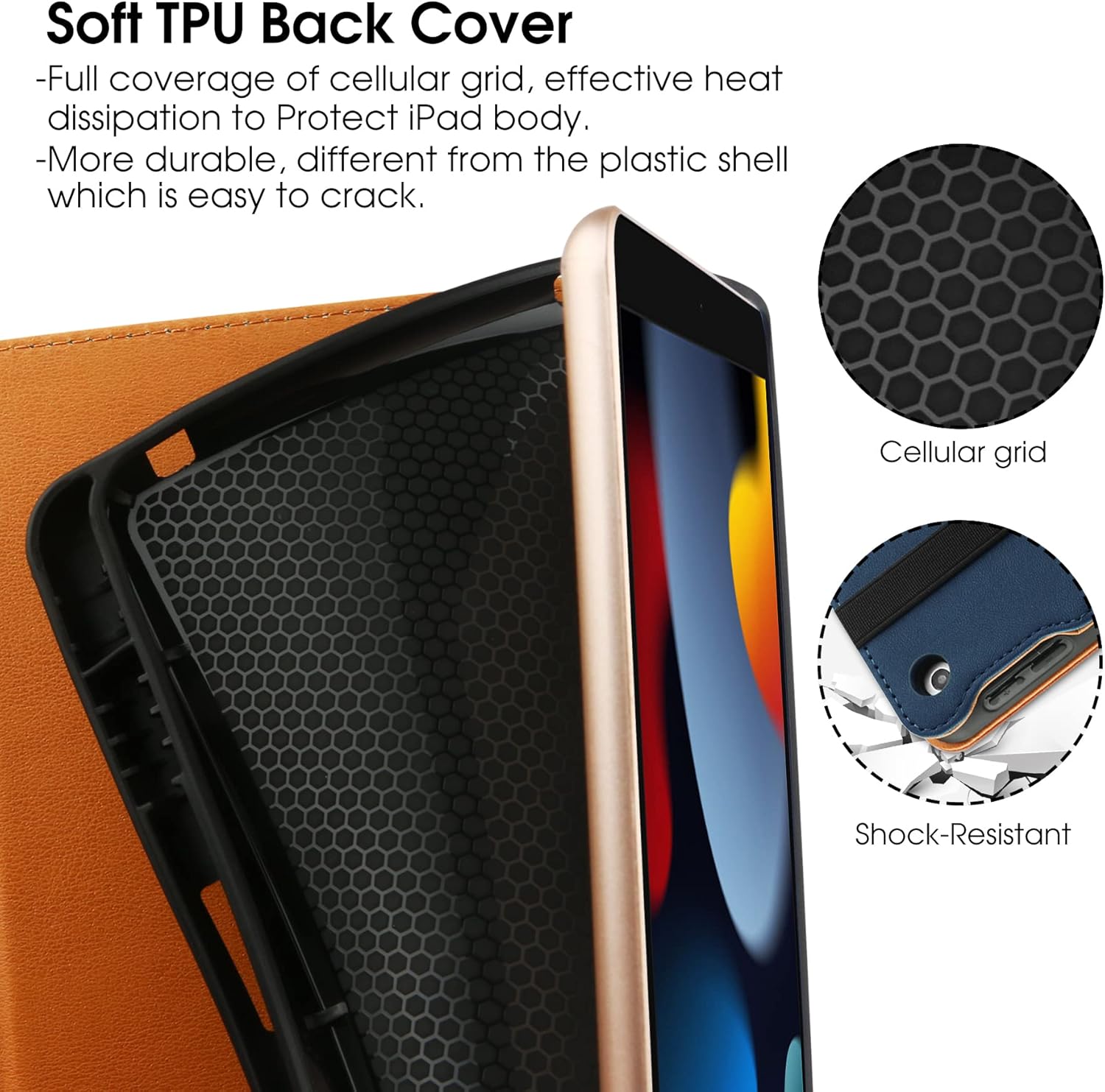 for iPad 10th Generation Case 10.9 Inch Case 2022 with Built-in Pencil Holder, Folio Stand Leather Cover with Multiple Angles & Auto Sleep/Wake for iPad 10.9 Inch, NavyBlue/Brown