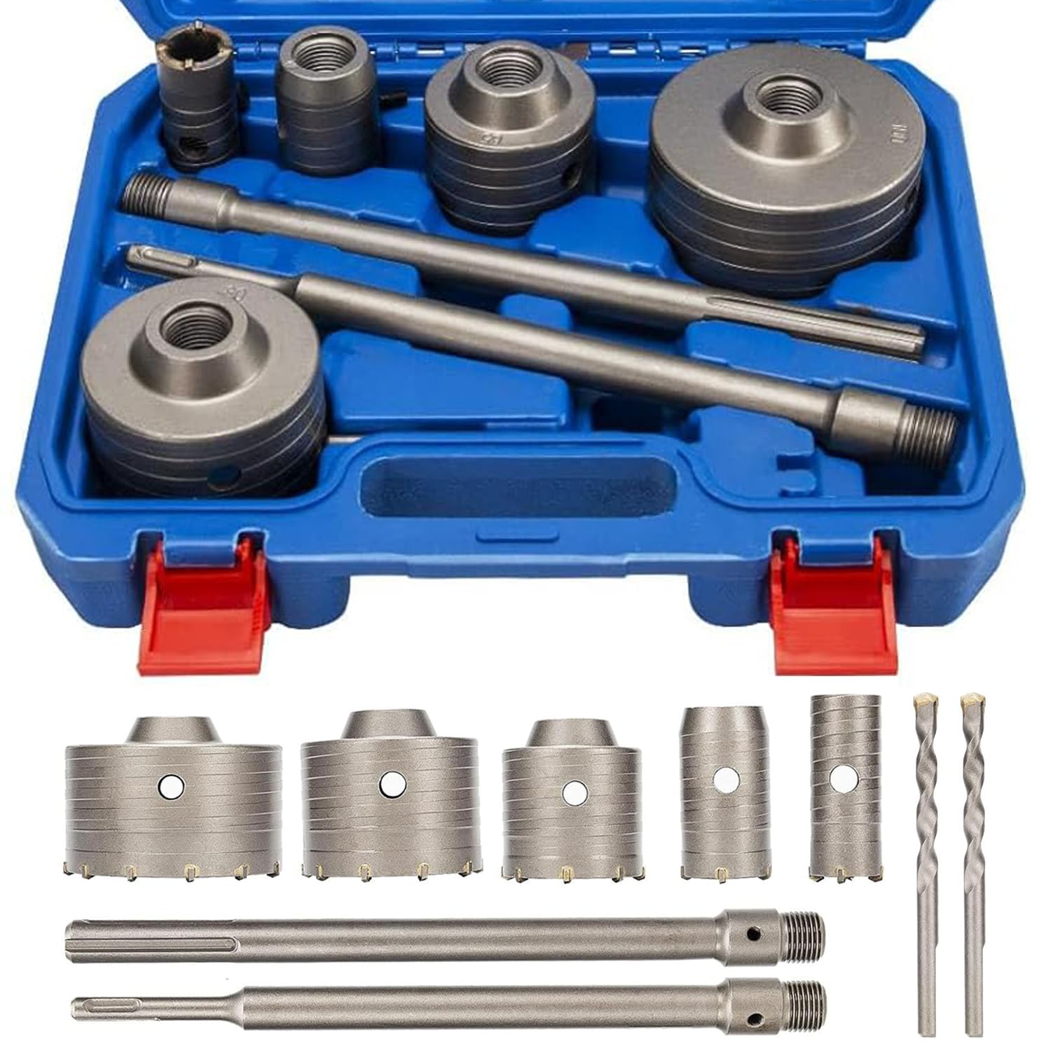 Carotatrice a Tazza per Muro Ø30/40/65/80/100mm Albero SDS Plus Da 300 Mm E SDS-Max Da 300 Mm, 9 Pezzi Carotatrice per Cemento e Calcestruzzo