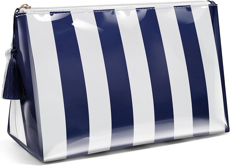 Necessaire Fozira listrada com zíper, em poliéster, azul