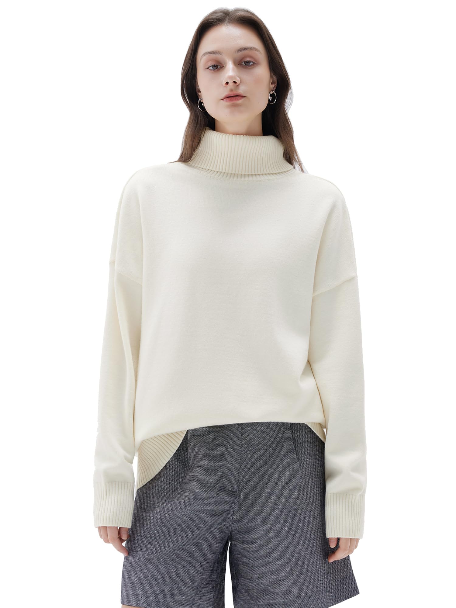 SUUKSESS Women Cashmere Oversized Chunky Turtleneck Pullover Sweater Long Sleeve Knit Jumper Tops