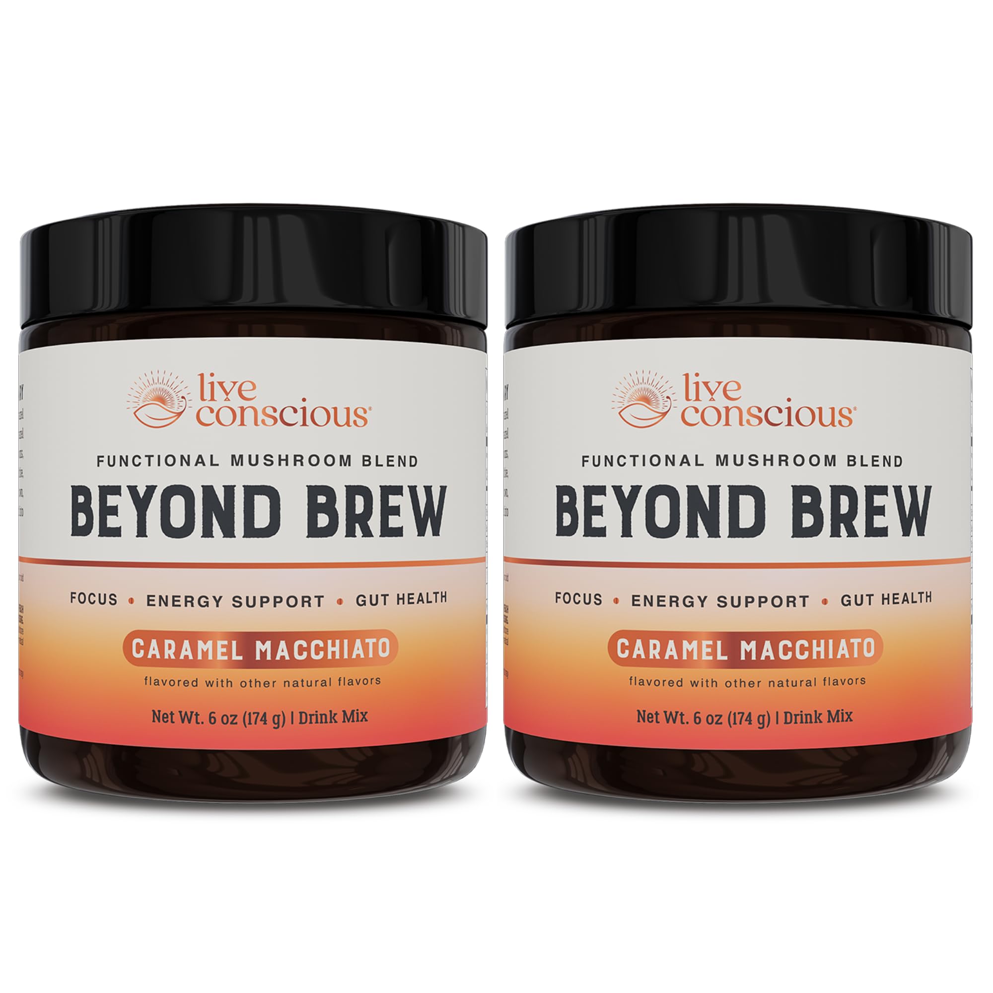 Beyond Brew Caramel Macchiato Coffee Alternative - Low Caffeine Superfood - Powerful Mushroom Complex with Lion’s Mane, Reishi & Chaga - Brewed Drink with Prebiotics & Probiotics (2-pack)