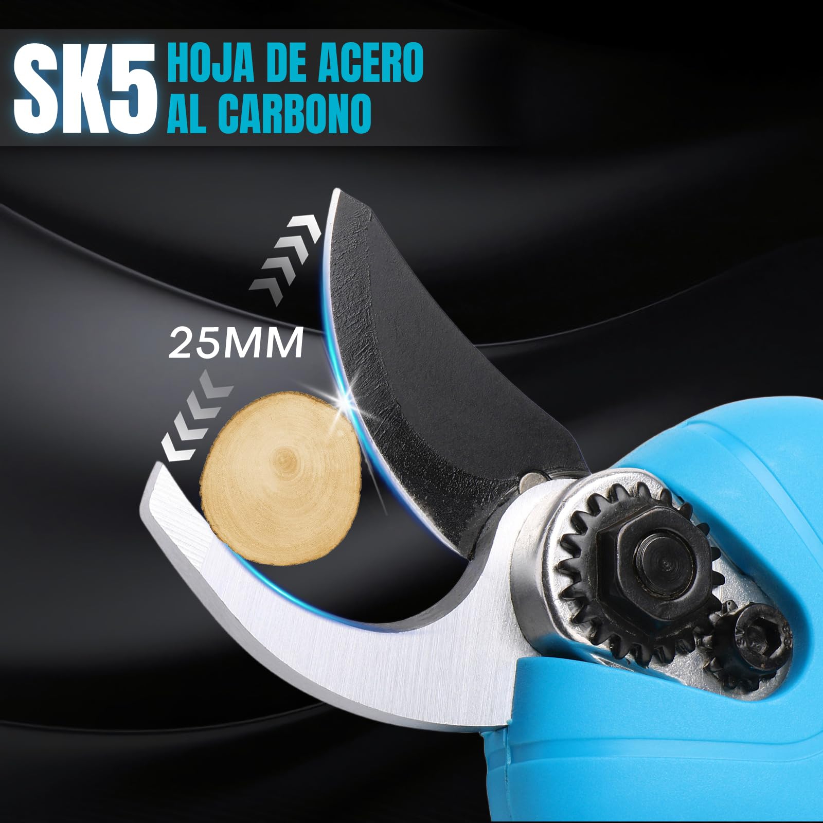 Bostar Tijera de Podar Electricas Cortador Eléctrico de Ramas Inalámbrica Profesional 16.8V Fuerte Hoja de Acero Dentro de 25MM para árboles Jardín (Azul)