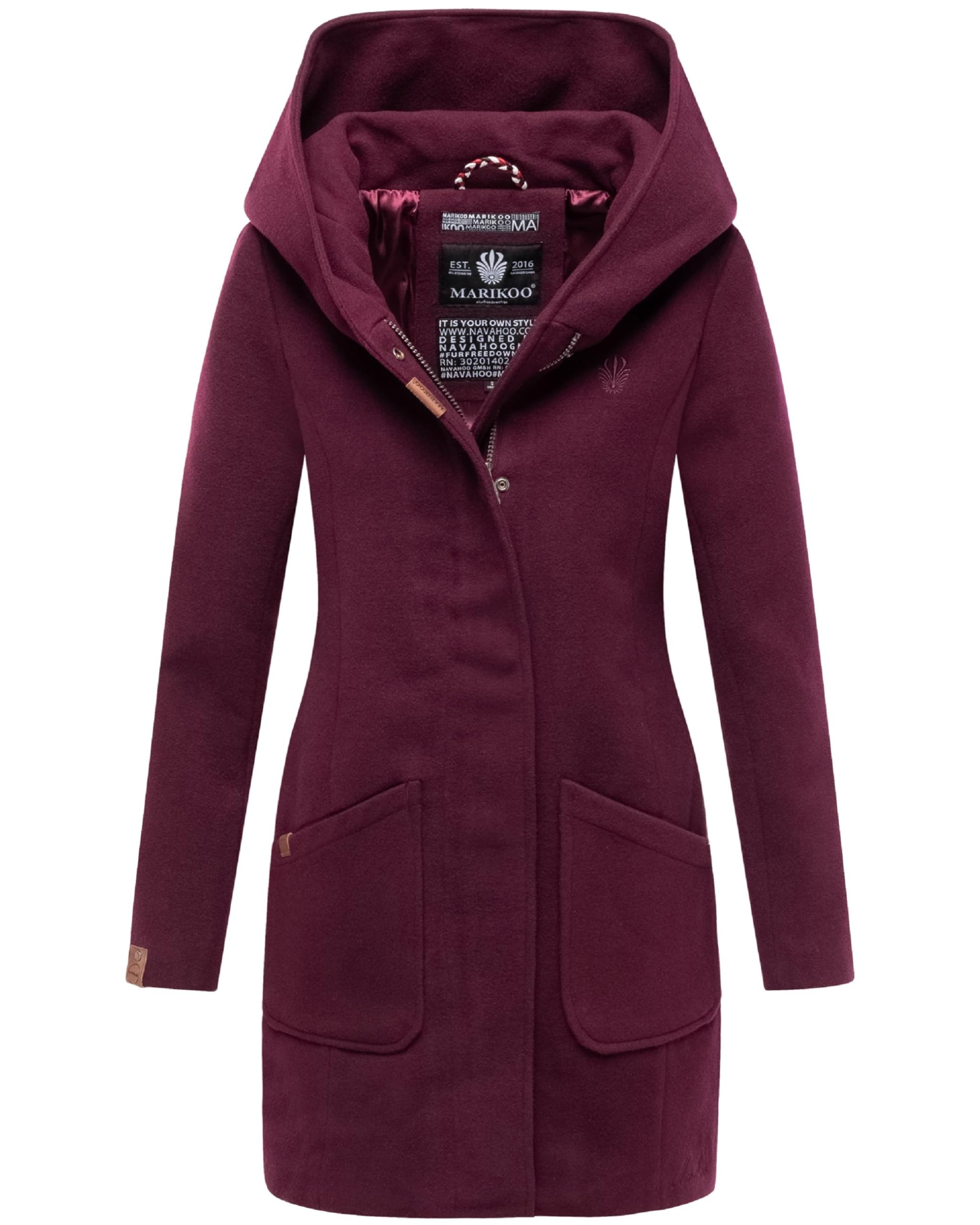 MARIKOO Damen Mantel in Wollmantel-Optik warmer Trenchcoat mit Kapuze Maikoo XS-5XL
