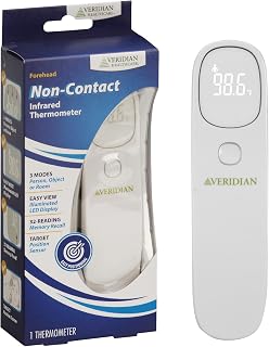 Veridian Non-Contact Thermometer LED Display 09-313 1 Each | Forehead, Object & Room Modes, LED Display, 32-Reading Memory, Fever Alert