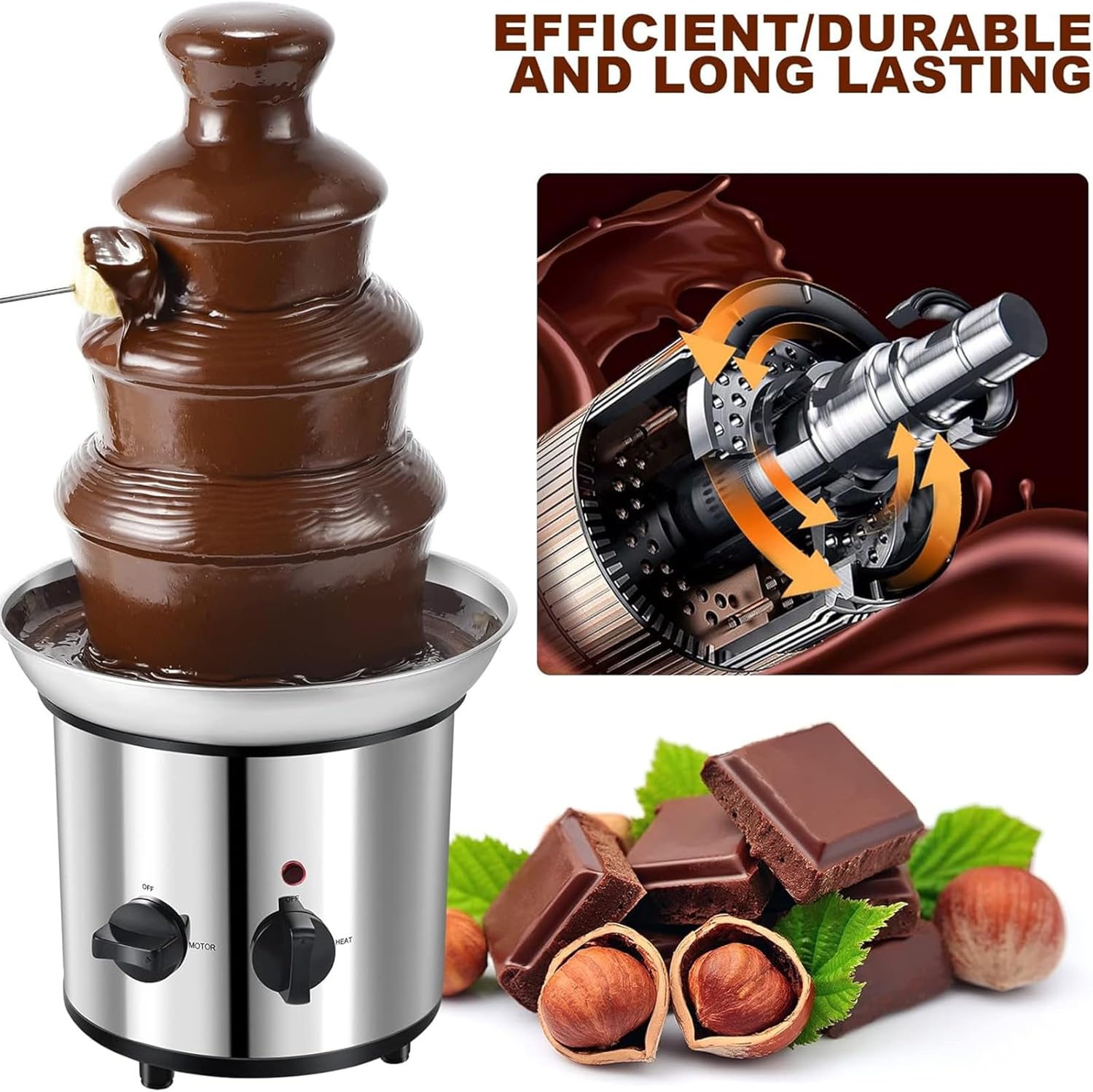 4 Tier Chocolate Fountain, Electric Melting Machine Chocolate Fondue Fountain with 4-Pound Capacity, Stainless Steel Cascading Heat Fondue for Chocolate Candy Butter Cheese