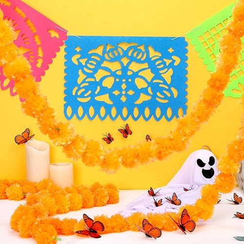 Miniatura 5 de 18 pancartas para fiesta del Día de los Muertos, Día de los Muertos, decoración del Día de los Muertos con 24 piezas de mariposa monarca, 3 flores
