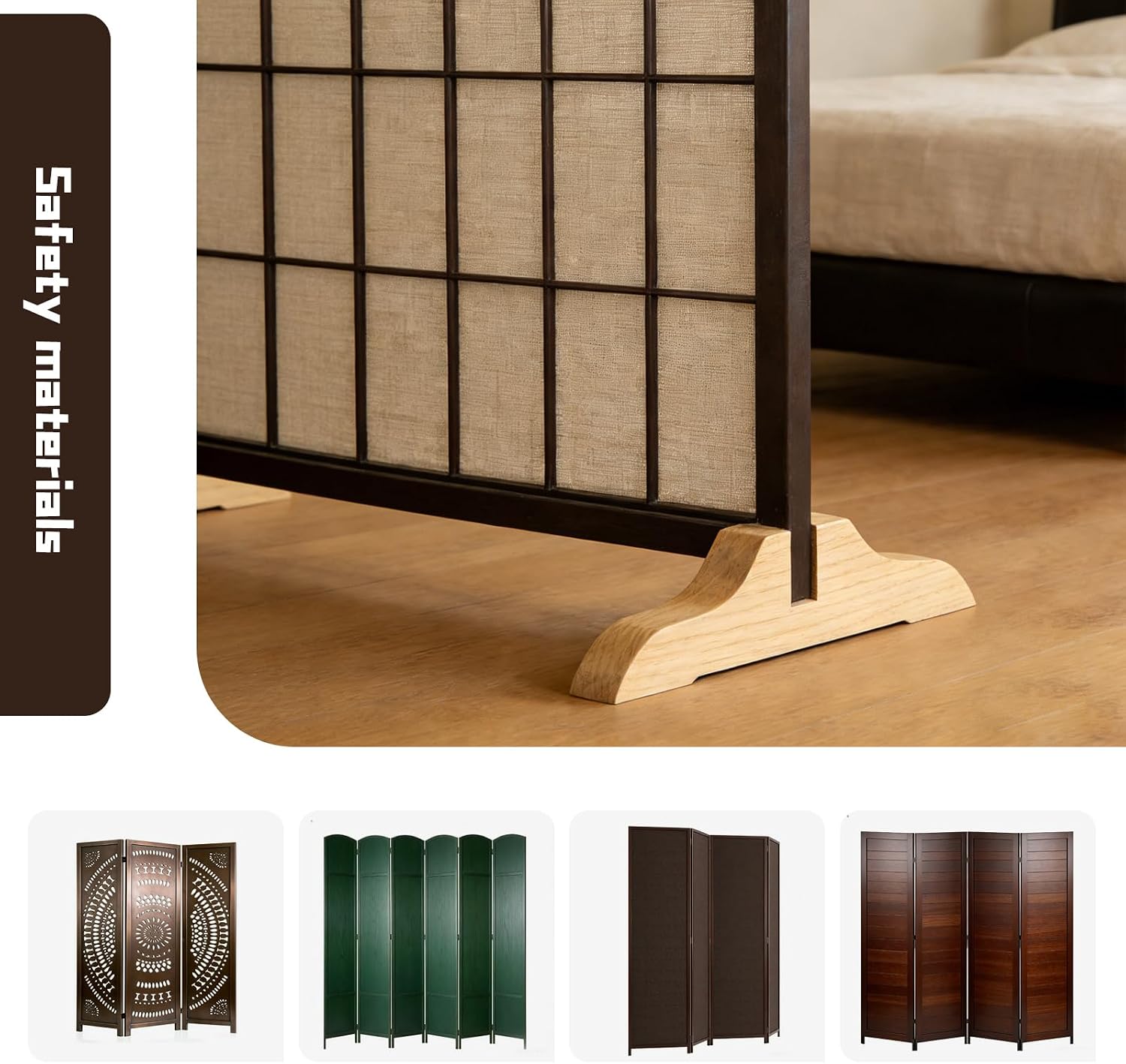 4 PCS Wood Room Divider Stand, Folding Room Dividers Holder Feet with Screws, Sturdy Privacy Screen Base for Folding Room Divider, Fit for Home Hotel Office (Wood)