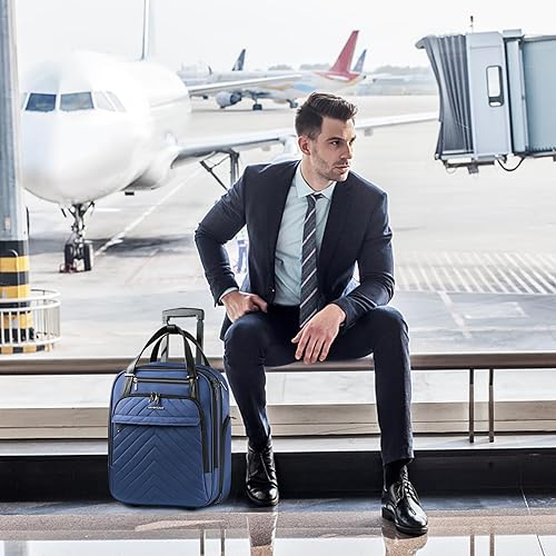 Miniatura 7 de VANKEAN Maleta de mano para debajo del asiento, multifuncional, maleta ligera de 16 pulgadas para pernoctar para hombres y mujeres, Azul bruma