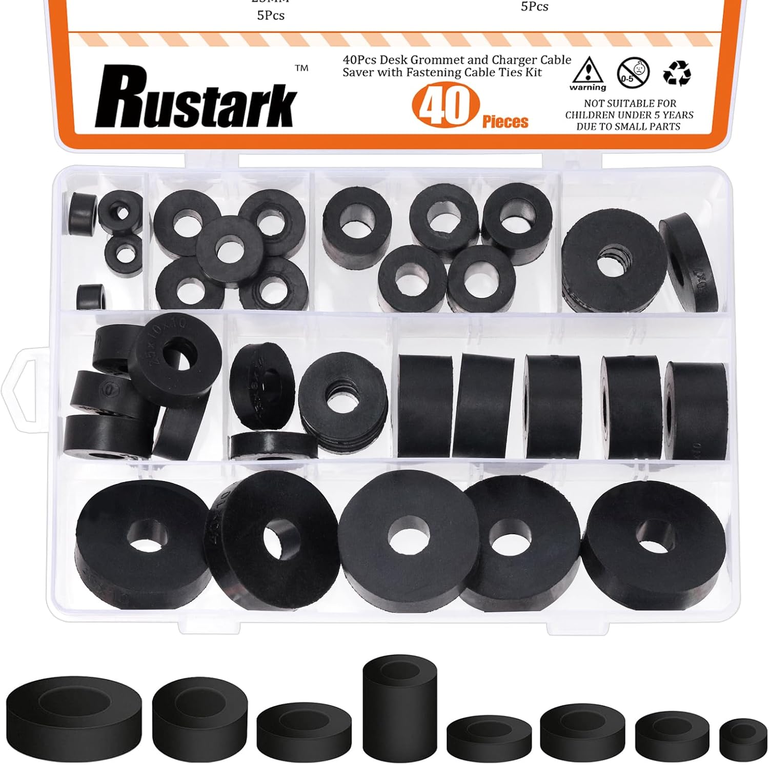 Rustark 40Pcs 8 Sizes Anti Vibration Rubber Spacers Assortment Kit Neoprene Rubber Spacers Black