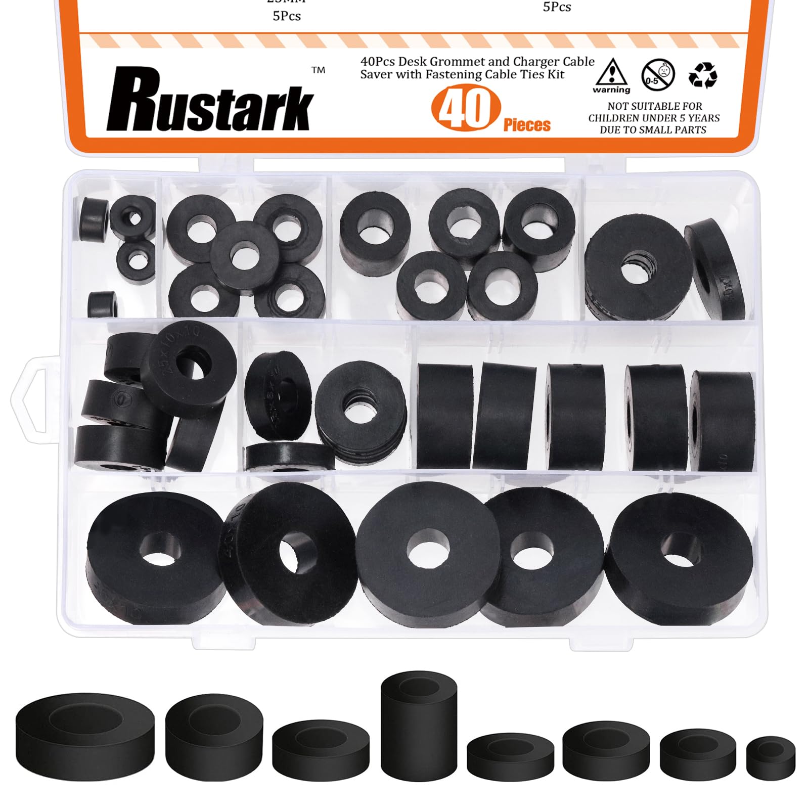 Rustark 40Pcs 8 Sizes Anti Vibration Rubber Spacers Assortment Kit Neoprene Rubber Spacers Black Rubber Spacers Rubber Bushing Flat Washers for Home Car Boat Accessories