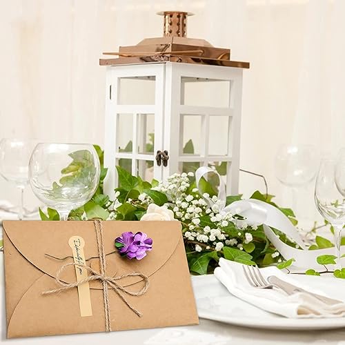 Miniatura 6 de Paquete de 12 tarjetas de felicitación de flores secas con sobres, tarjeta de regalo retro marrón de papel kraft para vacaciones, tarjeta de