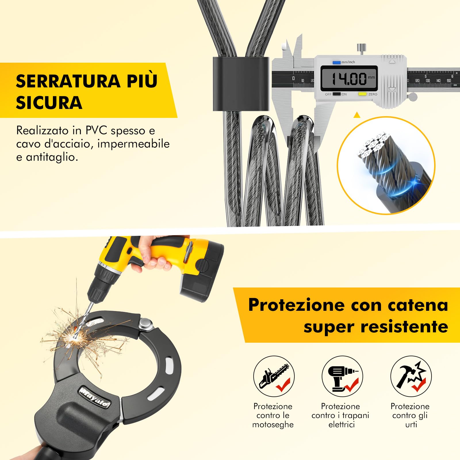 Lucchetto Monopattino Elettrico, iWarmbase Lucchetto Bici, 120CM Catena Monopattino Elettrico, Cavo Serratura a Manette con 3 Chiavi, Lucchetto Bicicletta Antifurto, per Scooter, Biciclette