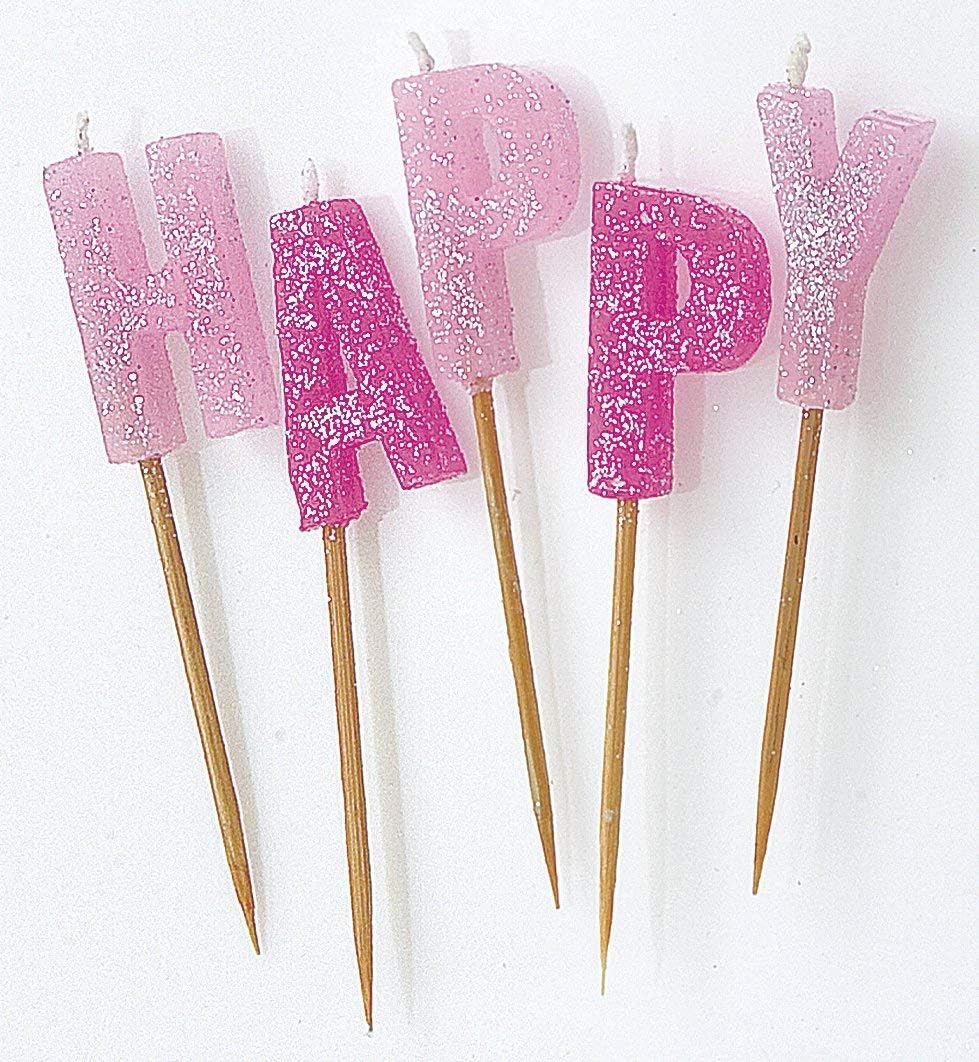 3 x Glitter Pink Happy Birthday Candles Amazon.co.uk Toys & Games