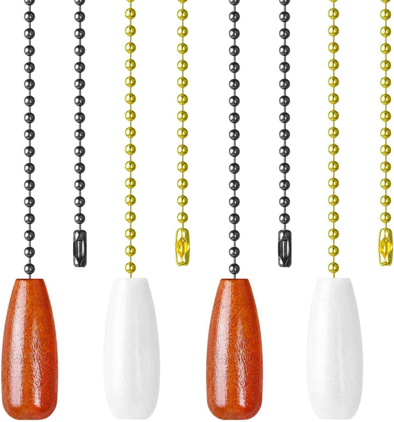 Ceiling Fan Pull Chain, 2 Pack Wooden Pendant Pull Chain Extension, 12 Inches Decorative Chain Pulls for Ceiling Light Fan Lamp, Beads Ball Pull Chain Extenders with Connector, Black