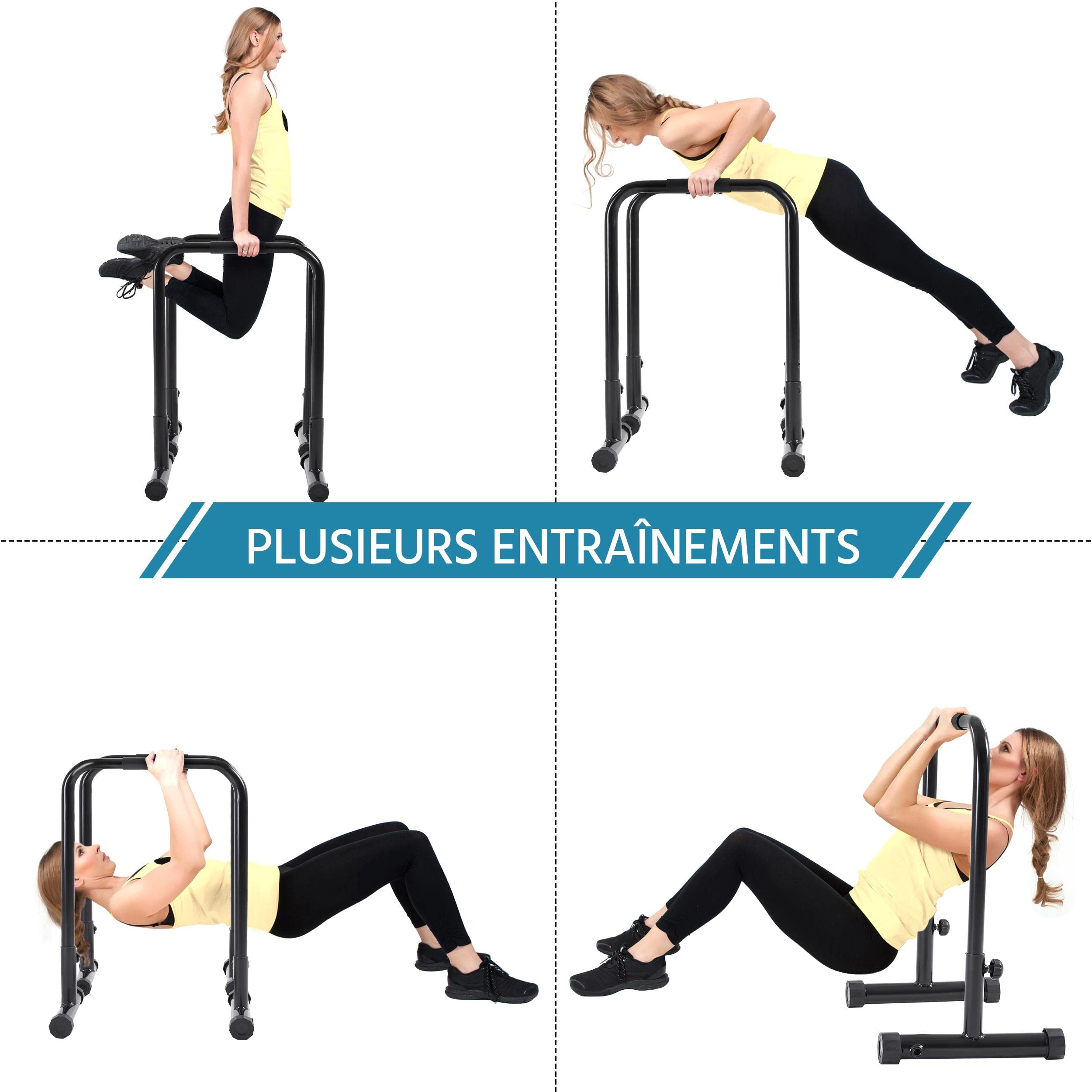 Yaheetech Station de Traction Poignée Antidérapante Barre Détachable Ajustable Hauteur 79-90cm Charge Max 227 kg Barre de Musculation