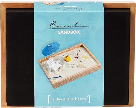 Executive Sandbox - Beach Themed Zen Garden - Desktop Stress Relieving Office Decor - Includes 8 x 10 Hardwood Sandbox, 8 Seaside Accessories, and Ultra-Fine Sand