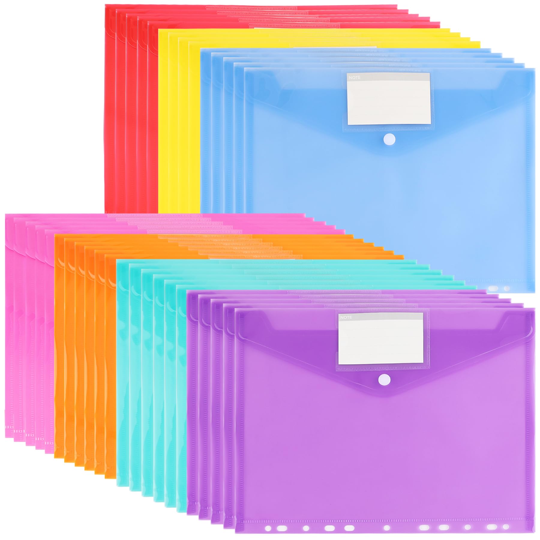 A4 Plastic Wallets 40PCS, 11-Hole Waterproof Plastic File Folders, Document Folder Wallets with Label Pocket for Document Office Supplies Organization, 7 Colors