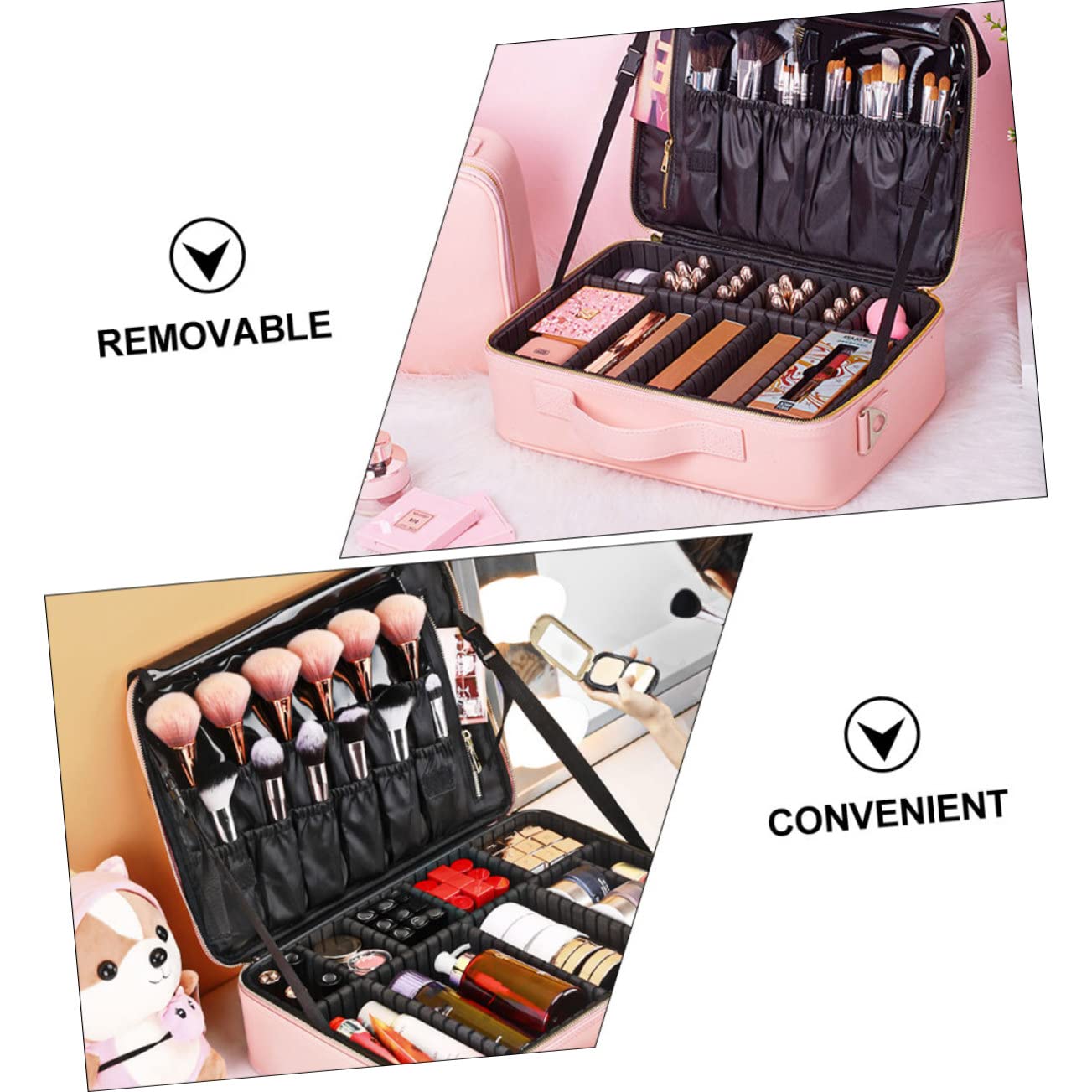 VICASKY Bolsa De Cosméticos Grande Neceser para Maquillaje con Compartimentos Ajustables Organizador De Cosméticos para Peluquería