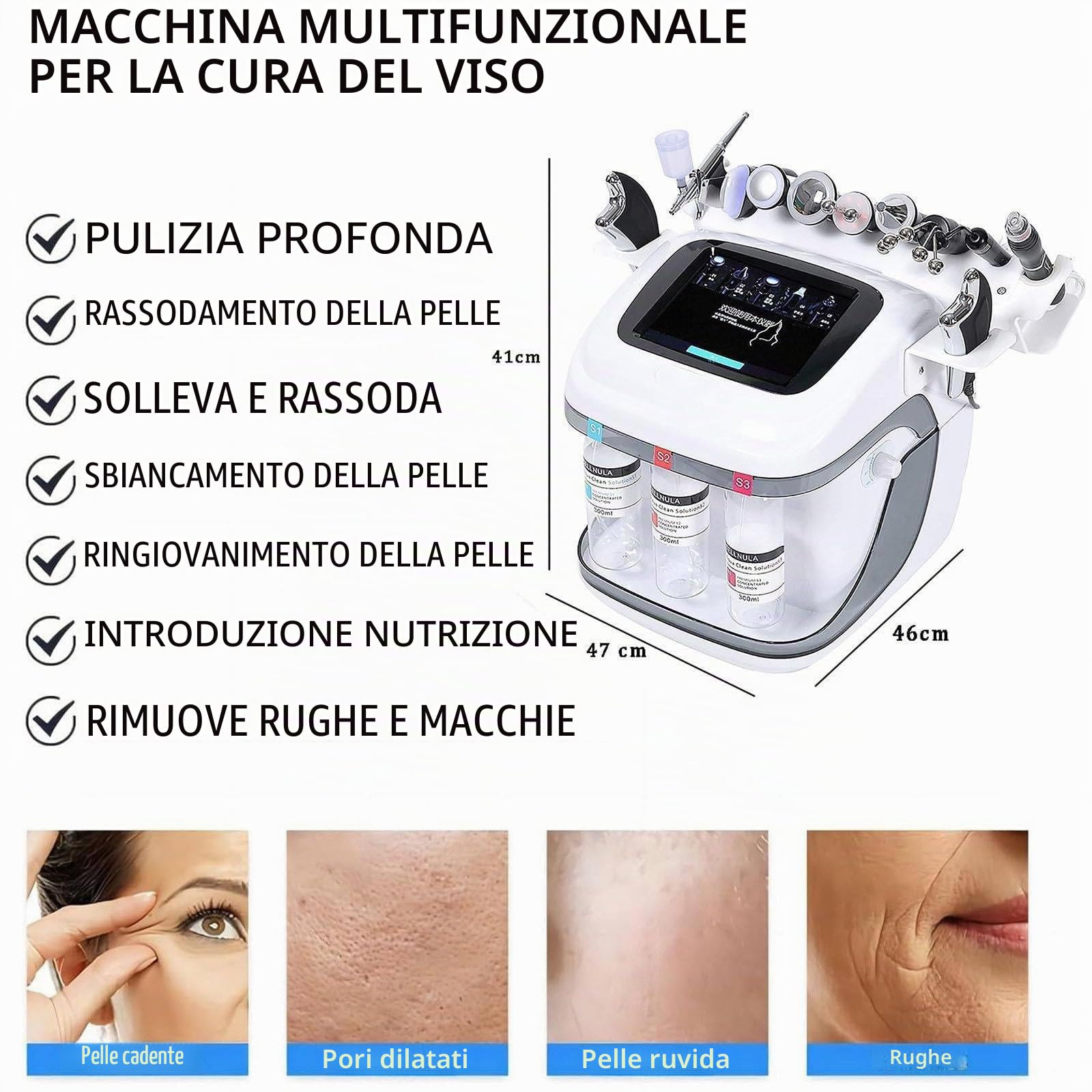 Macchina HydraFacial Professionale 10 in 1, Macchina Viso Idrogeno Ossigeno con Schermo LCD da 8 pollici,Pulizia Idratante della Pelle, Favorisce l'Assorbimento Nutritivo,per Casa,Spa,Centro Estetico