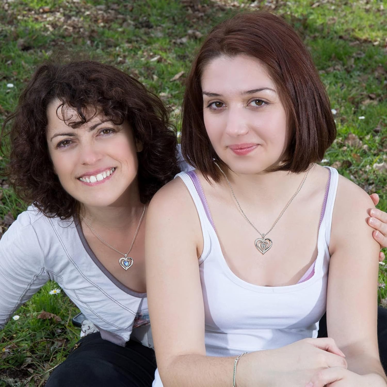 CHCH lady silver necklace Silver Double Heart Pendant Necklace 925 Sterling Silver Heart Necklace Women's Birthstone Necklace Sterling Women's Silver Jewelry - Image 6