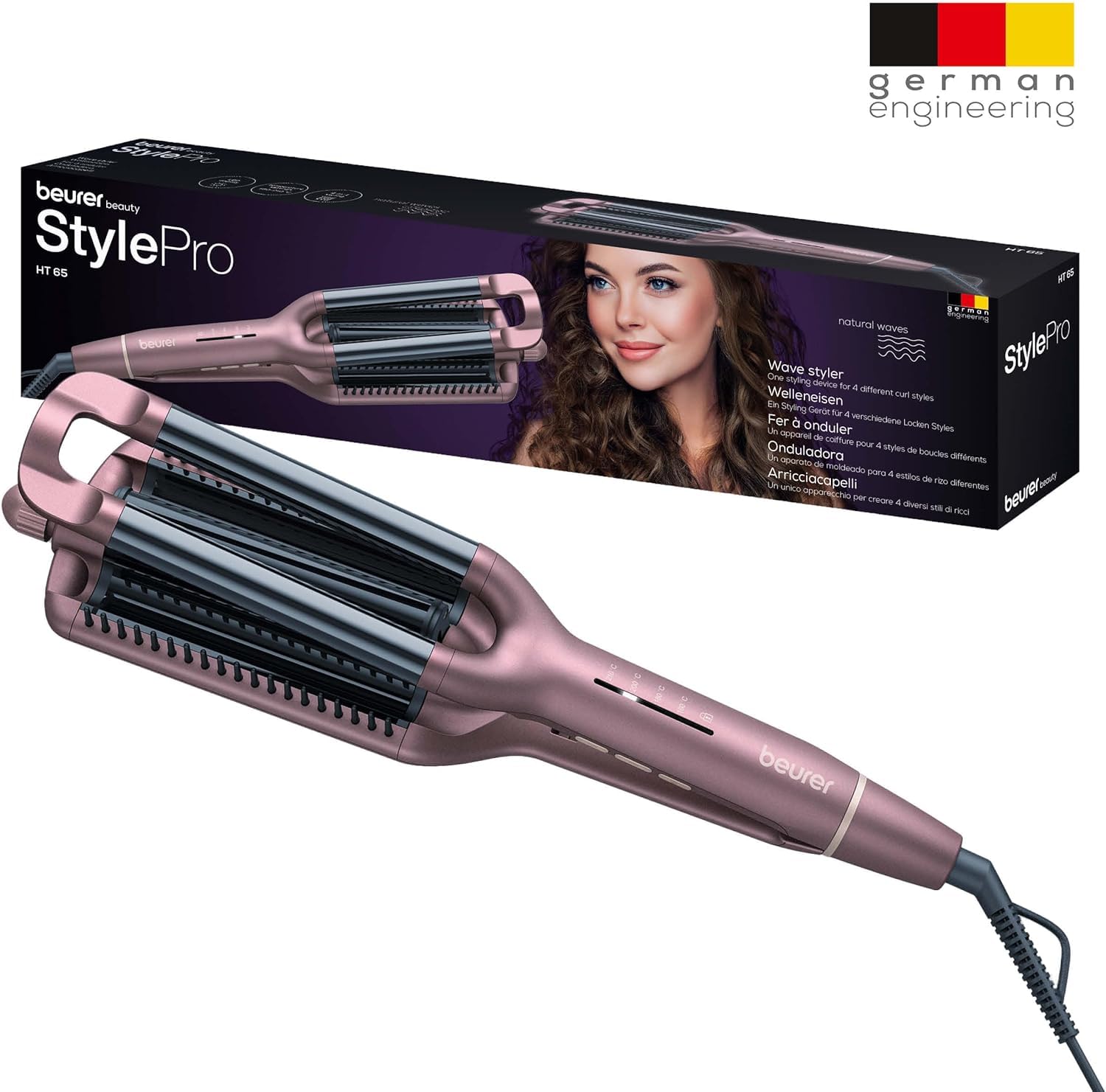Beurer HT 65 Arricciacapelli 4 in 1, per Onde ai Capelli alla Moda in Quattro Diversi Look con un Unico Dispositivo, temperatura da 160-210°C, rivestimento cheratina ceramica, spegnimento automatico