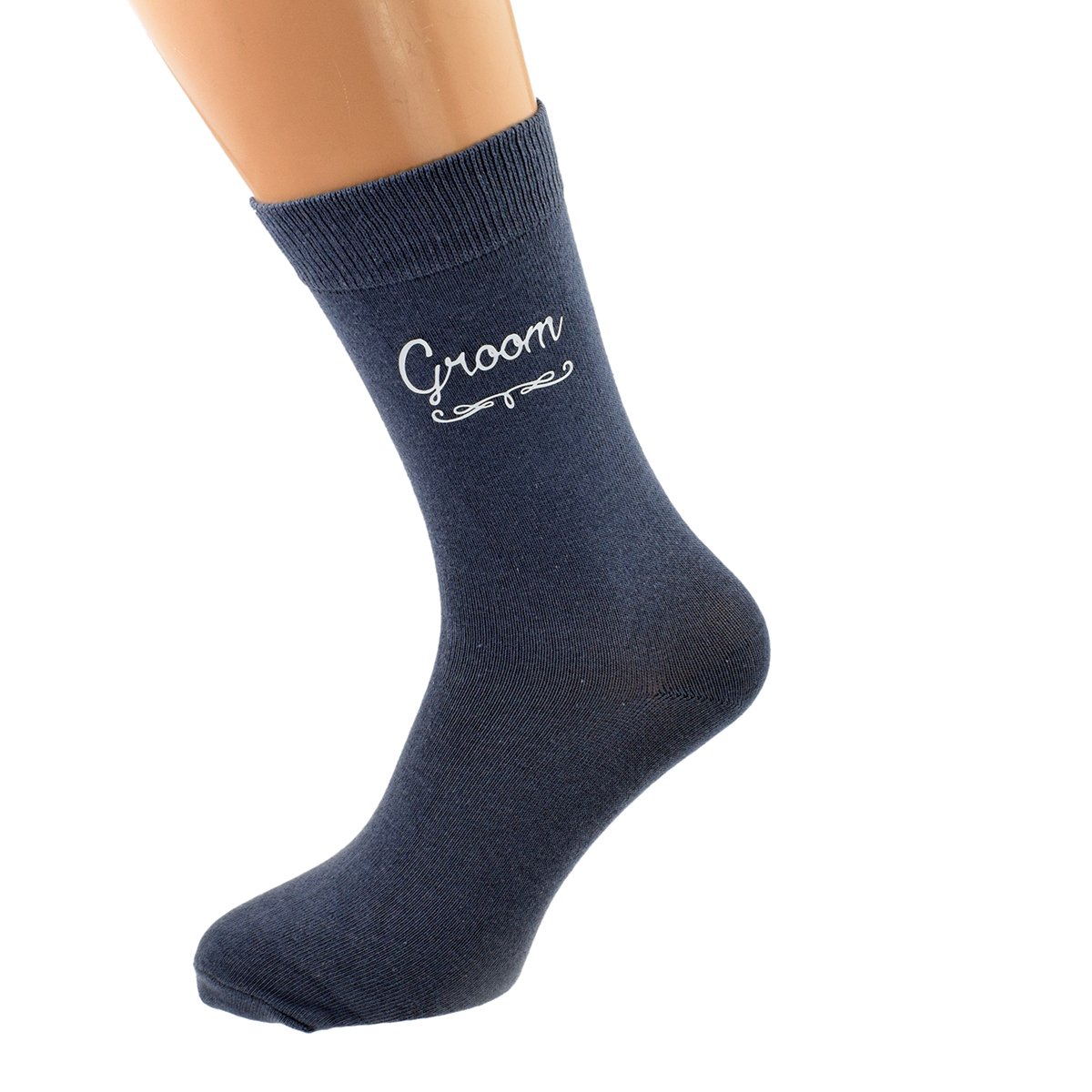 Gtr - Socks Ash Grey Wedding Socks With Script Text Design Uk Adult 5-12 In Various Roles - X6n819 (Groom)