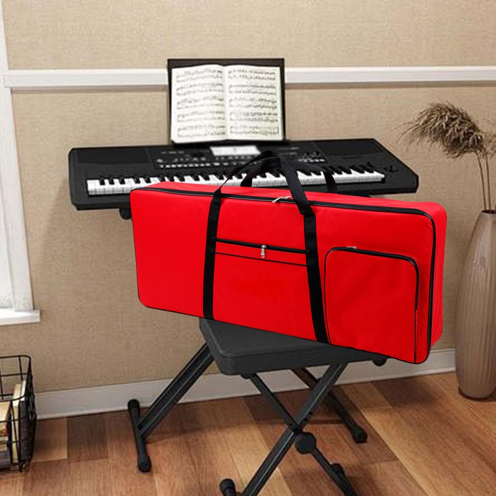 Baoblaze Estuche para teclado de 61 teclas, estuche para piano eléctrico, mochila gruesa, estuche protector para almacenamiento, bolsa para instrumentos, Rojo