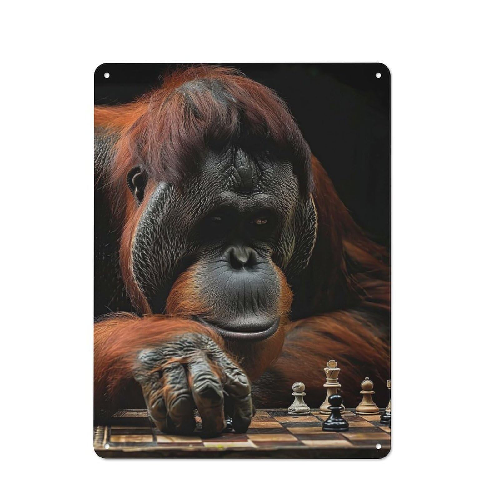 Vintage Orangutan Chess Vintage Tin Sign 40x30cm, Cafe Wall Decor for Bakery, Diner, Cafe Or Family Room