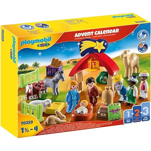 Playmobil 1.2.3 Advent Calendar - Christmas Manger Yellow, 26