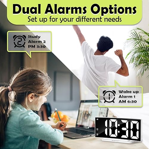 Miniatura 4 de Reloj despertador digital LED para dormitorio, relojes enchufables con doble alarma, repetición y temperatura, impermeable, 3 niveles de brillo,