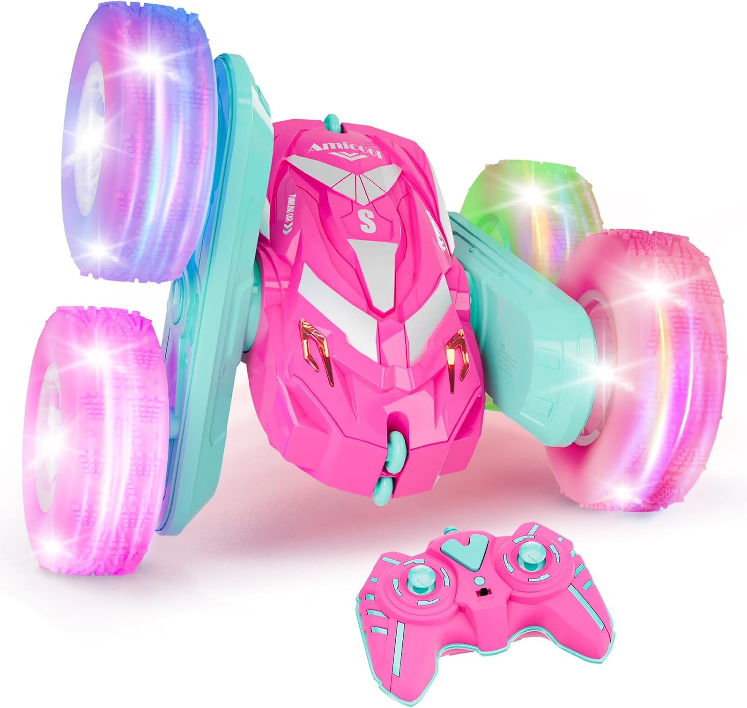 Remote Control Car Boy with Headlight, Hobby RC Car Stunt Kids Toy Gift for Boys Girls 6+ Years, Electric 4WD 2.4Ghz Double Side Rotating Race Vehicle 360° Flips Offroad Birthday Xmas