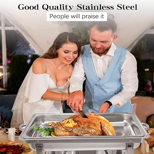 Miniatura 5 de EVGTTI Juego de 2 platos de cocina de acero inoxidable, 8 cuartos de galón, servidores de bufé y calentadores, servidores de bufé con cubiertas,