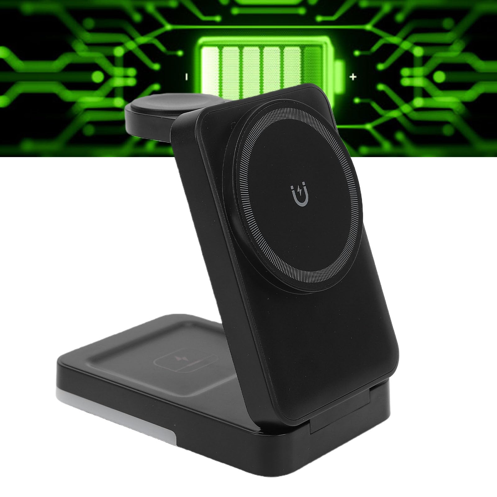 Fabater Caricabatterie Wireless, Supporto di Ricarica Magnetico Pieghevole 3 in 1, Base di Ricarica Rapida da 15 W per Telefono, Orologio, Auricolari (BLACK)